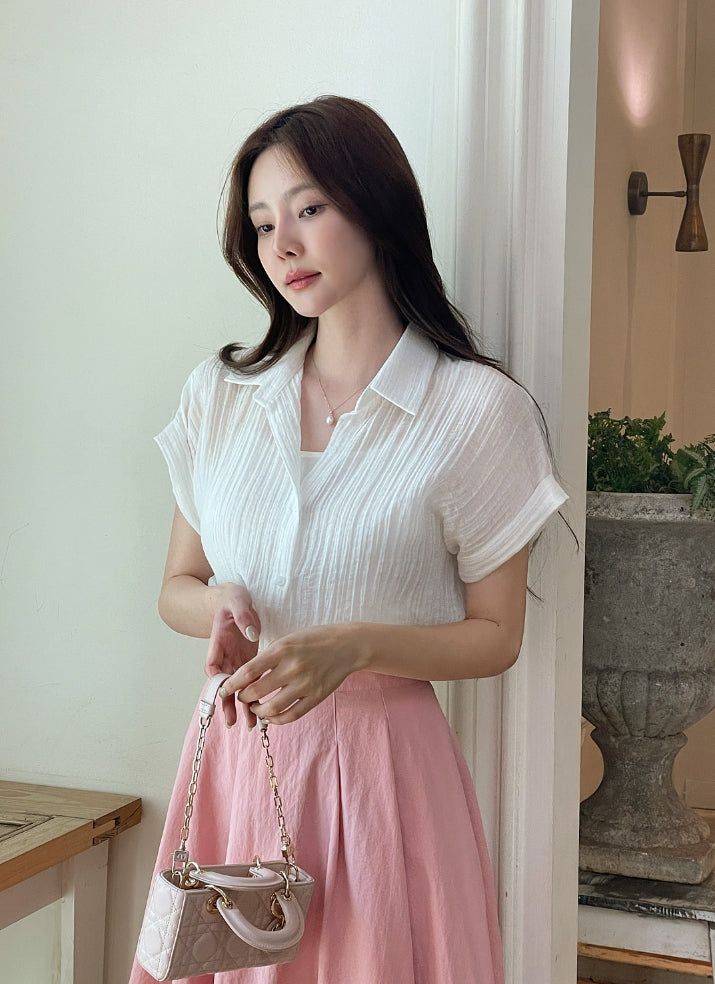 iam mari（アイアム マリ）の「Ethel Cool Linen Roll-up Short Sleeve Shirt（Tops）」