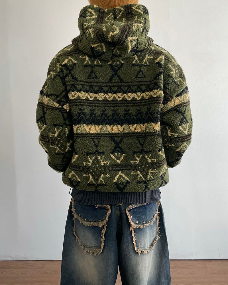 Jacquard Fleece Hooded Jumper