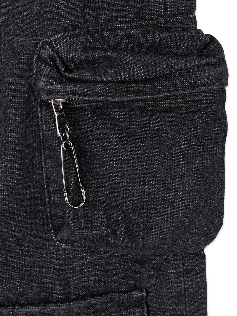 BBD Sprayed Logo Multi-Pocket Denim Cargo Pants (Black)