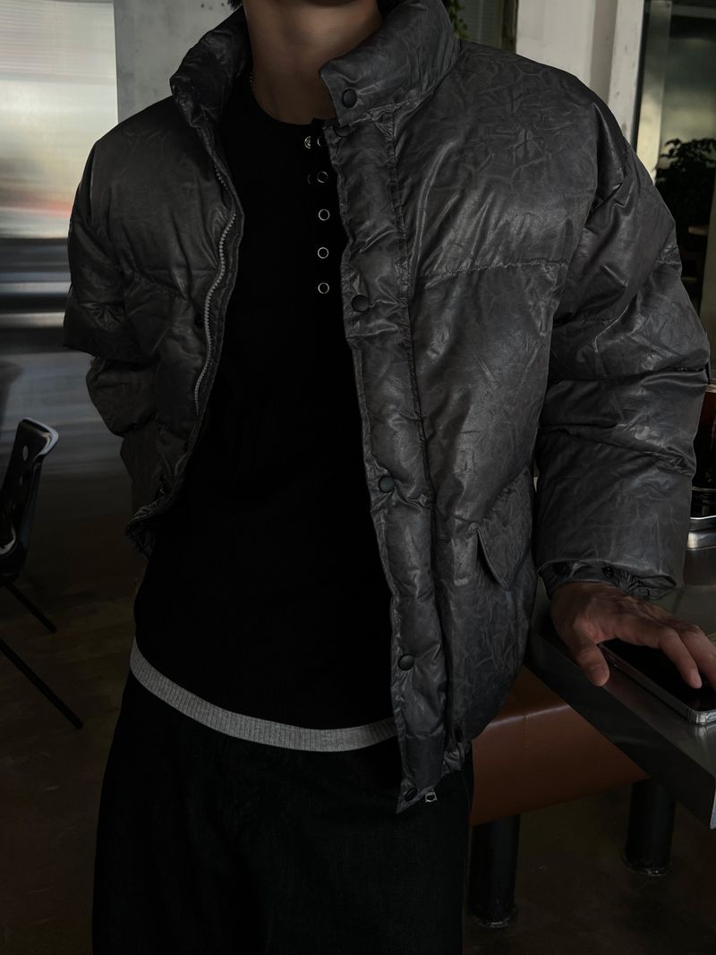 Cracked Nuptse Metallic Short Puffer Jacket
