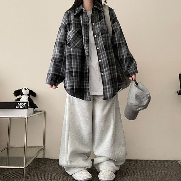 Div wool fur lining vintage check shirt jacket