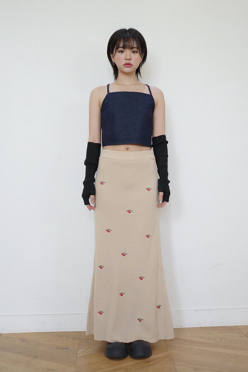 Cherry Embroidered Long Sk (2 colors)