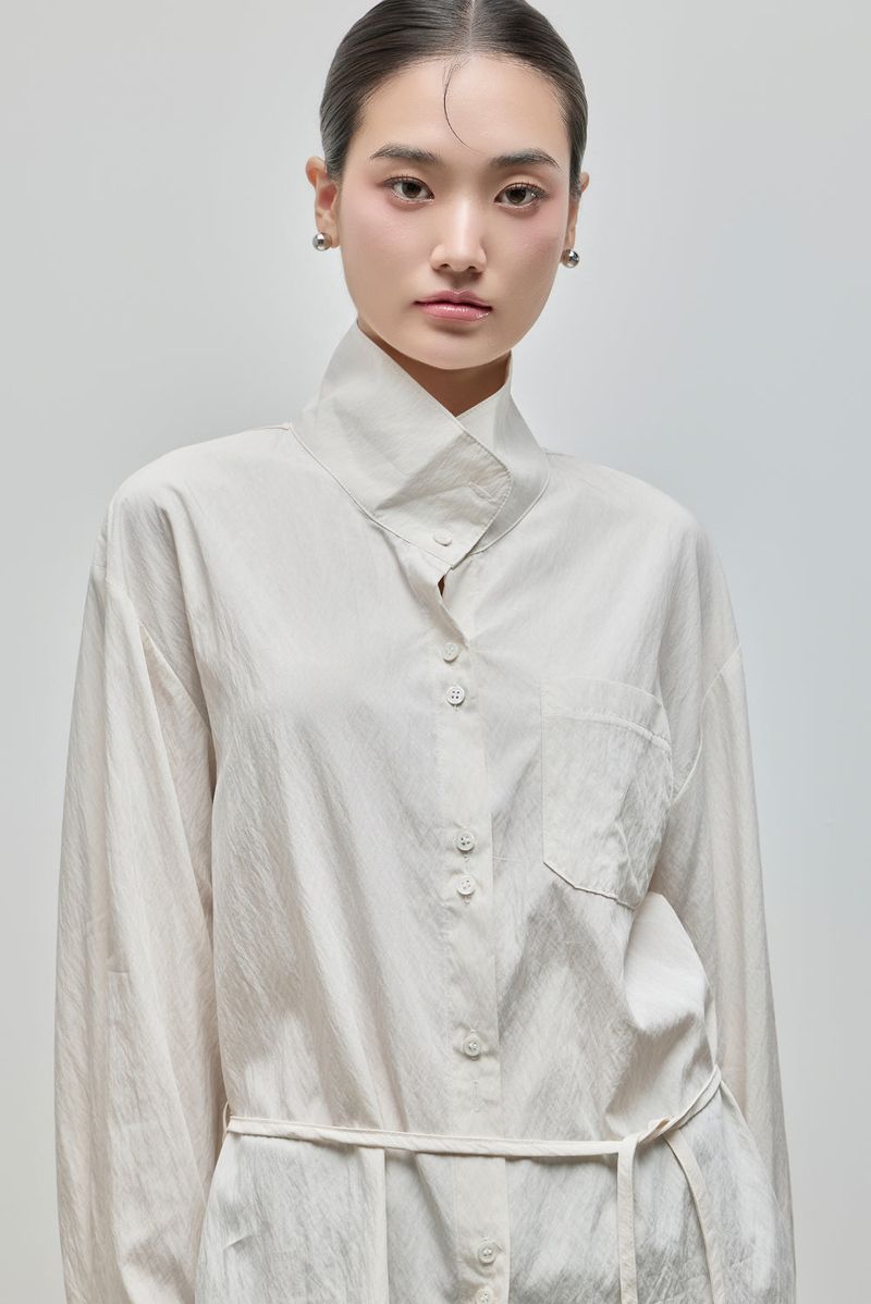 Urban High-neck String Shirt_Ivory