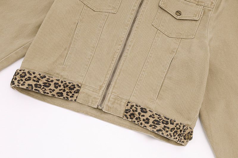 Cleo Leopard Trim Denim Jacket
