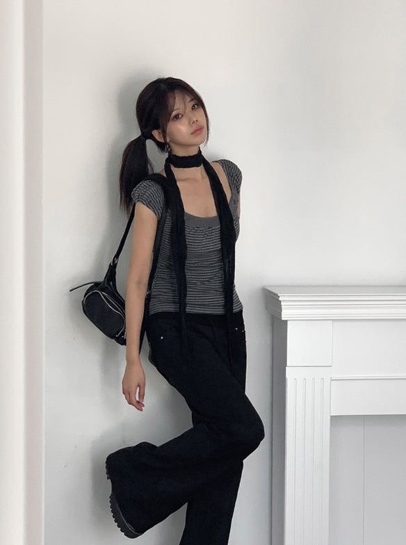 T-Shion Rivet Pocket Banding Bootcut Pants