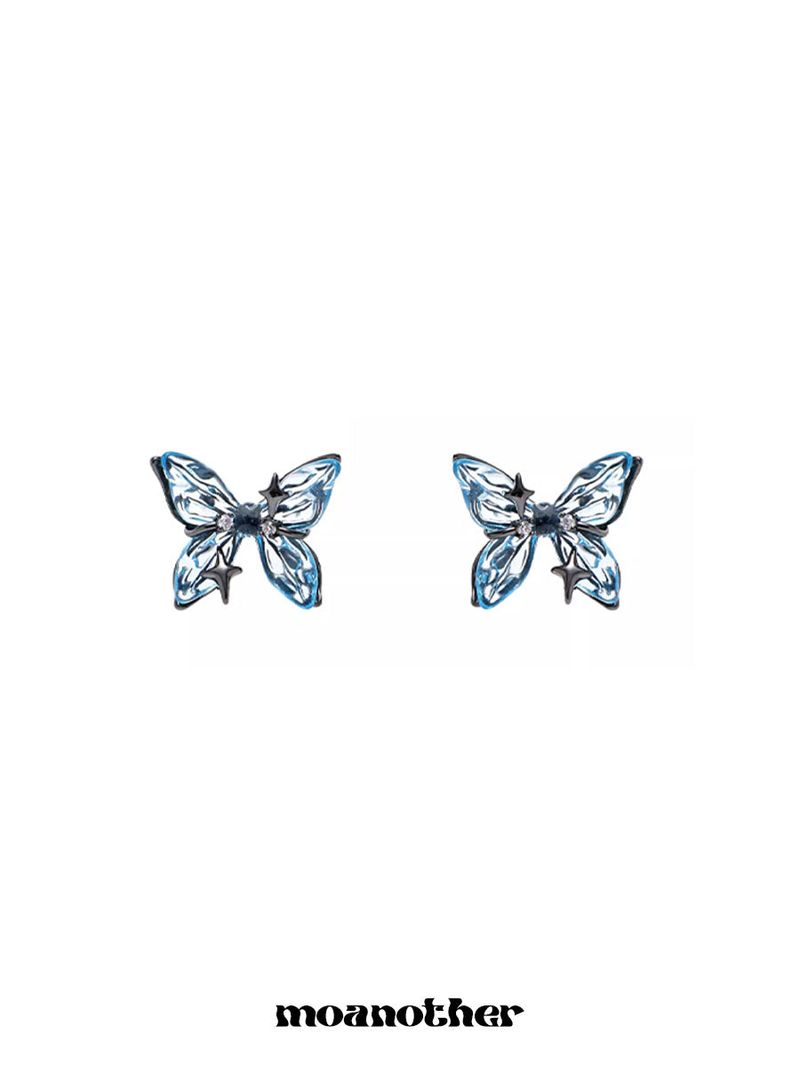 [925 Silver Post] Blue Butterfly Earring