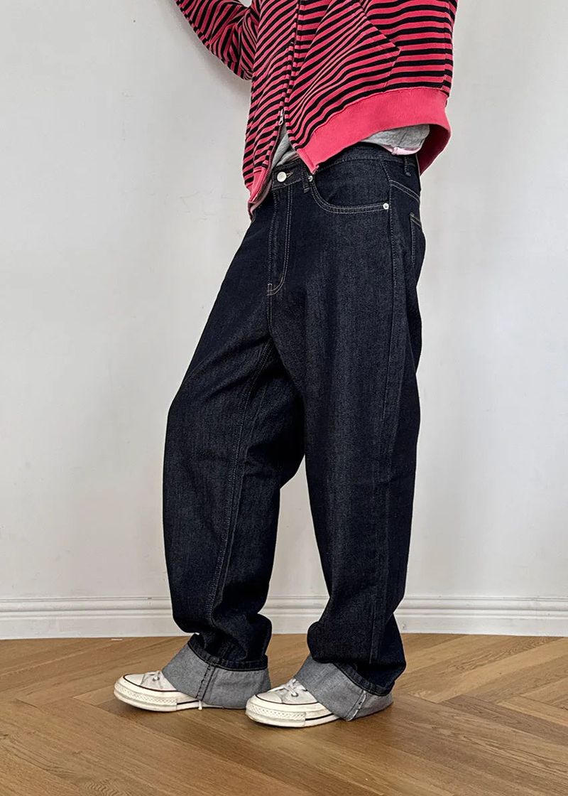(UNISEX) NONFADE INDIGO WIDE DENIM (S-L)