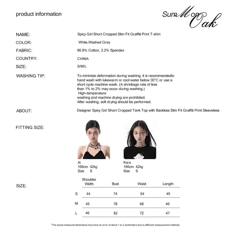 Summon Oak Design Sensation Spicy Girl Short Top, Tank Top, Waist Exposed, Slim Fit, Graffiti Printed Sleeveless T-shirt for Women