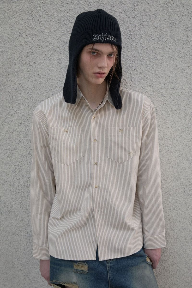 GUBIN(グビン)の「レタリングスリーブストライプシャツ - Beige(トップス)」