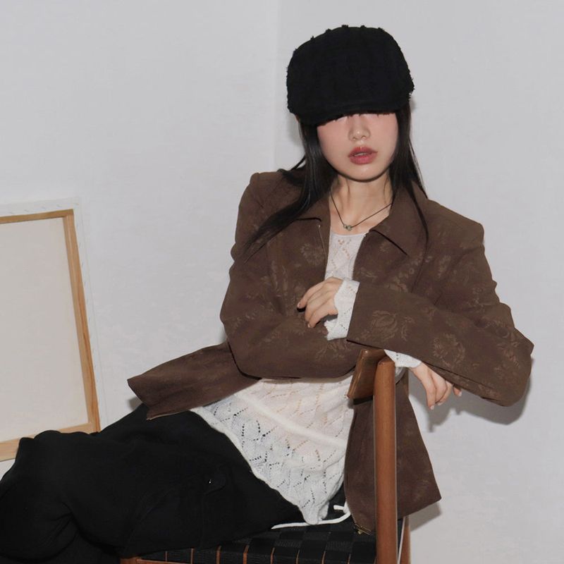 [MADE] Goats Vintage Rose Jacquard Suede Zip-Up Jacket