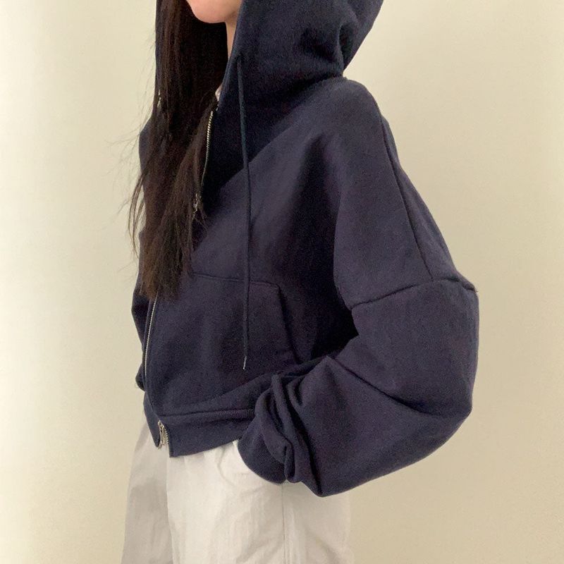 [BELLIDE MADE] Spring version, embroidered two-way cropped zip-up hoodie