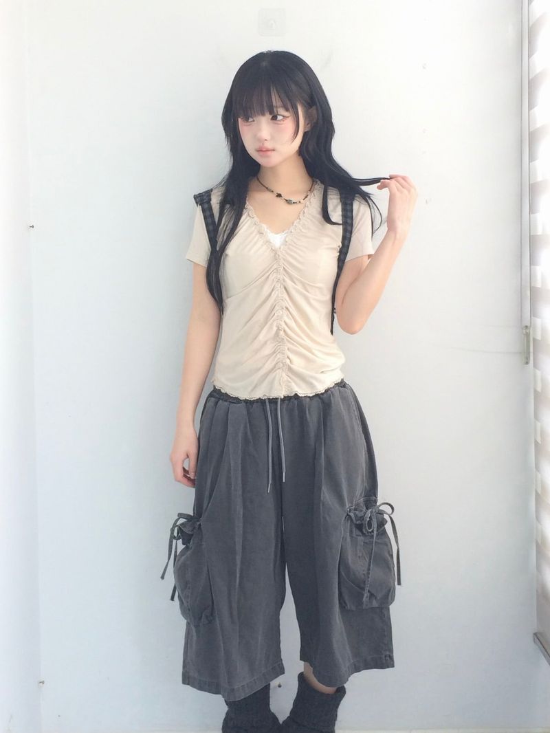 washing ribbon pocket cargo pants