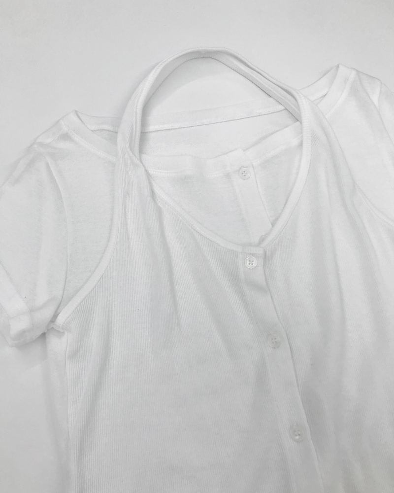 Dual-layer button T-shirt (4color)