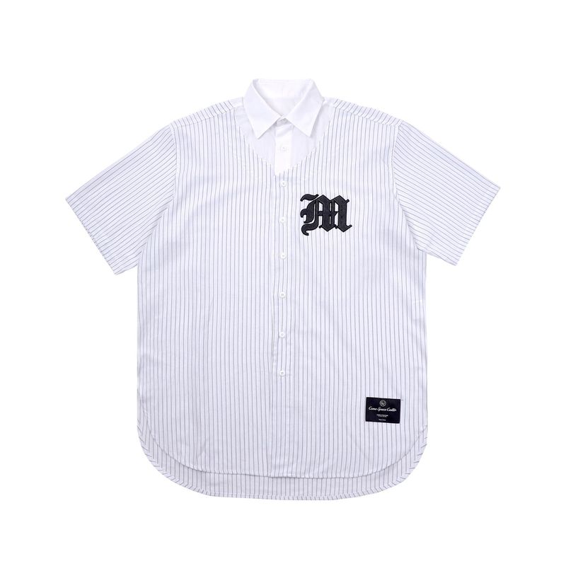 C.O.M.E（シーオーエムイー）の「[UNISEX] Logo Applique Linen-Blend Baseball Shirt (White)（Tops）」