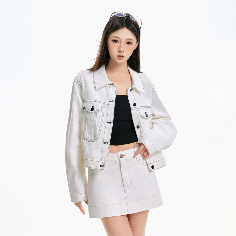 White Denim Jacket & Mini Skirt Set