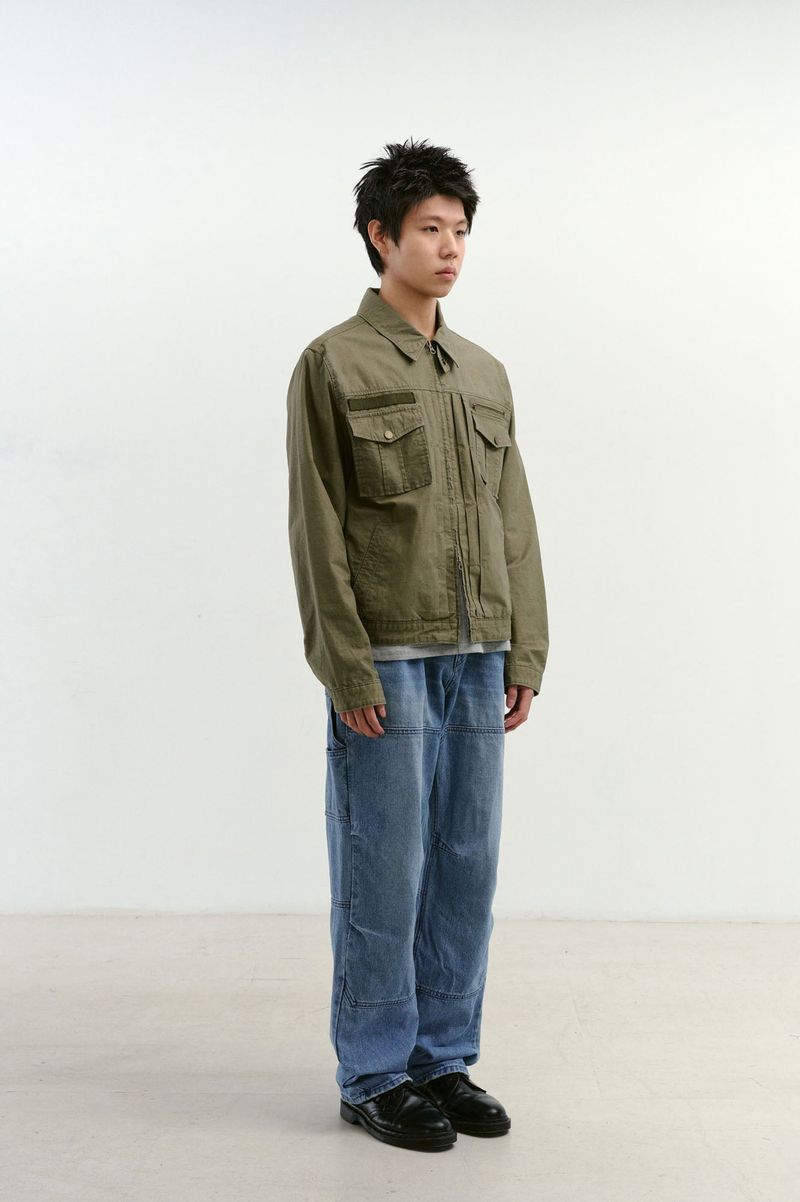 Incision Double Knee Carpenter Pants (Washed Blue)