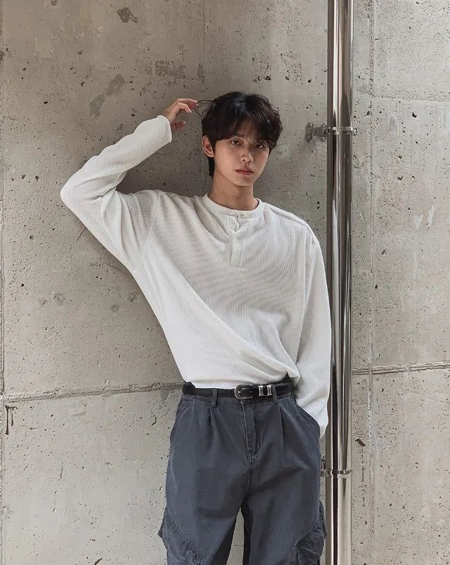 Rico Ribbed Cut-out Henley Neck Knit