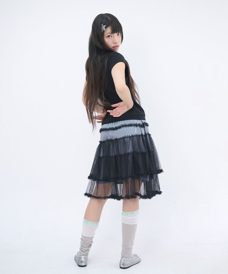 RUFFLE TIERED MESH MINI SKIRT