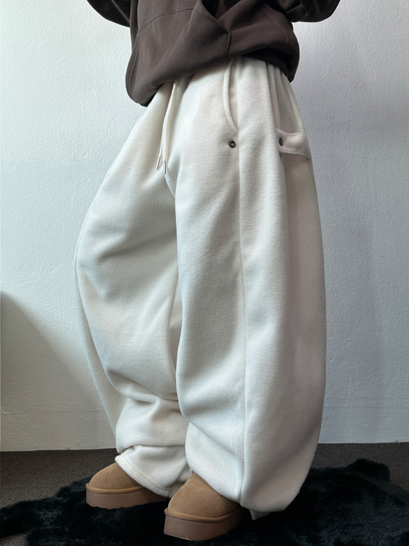 BOTH-SIDES FLEECE SNAP LONG PANTS 🧸🩵🤍6COLOR