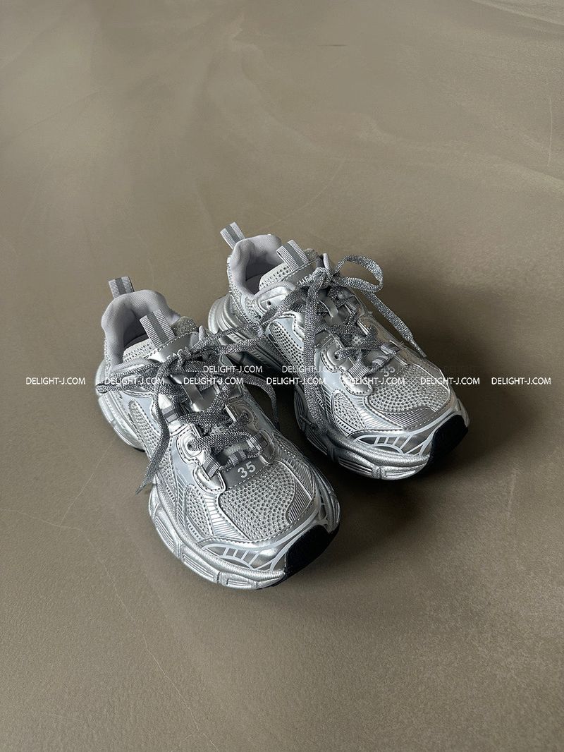 Cubic Silver Cowhide Hoop Sneakers