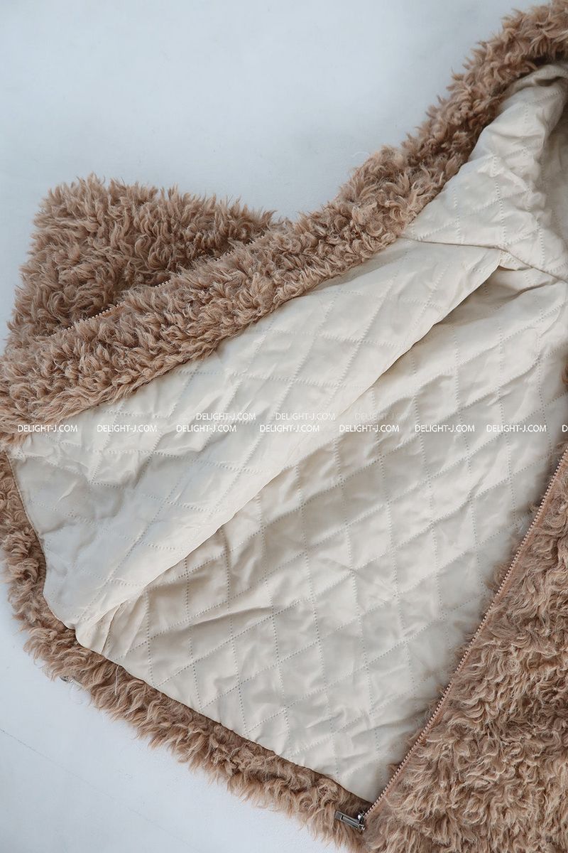 Rabbit ear hood zip-up soft fur jacket