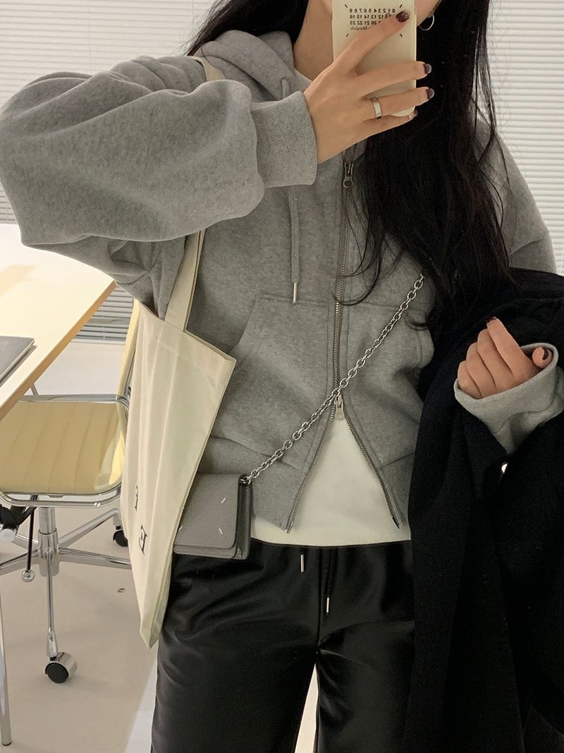 [MADE] Stern hip crop two-way hood zip-up -basic