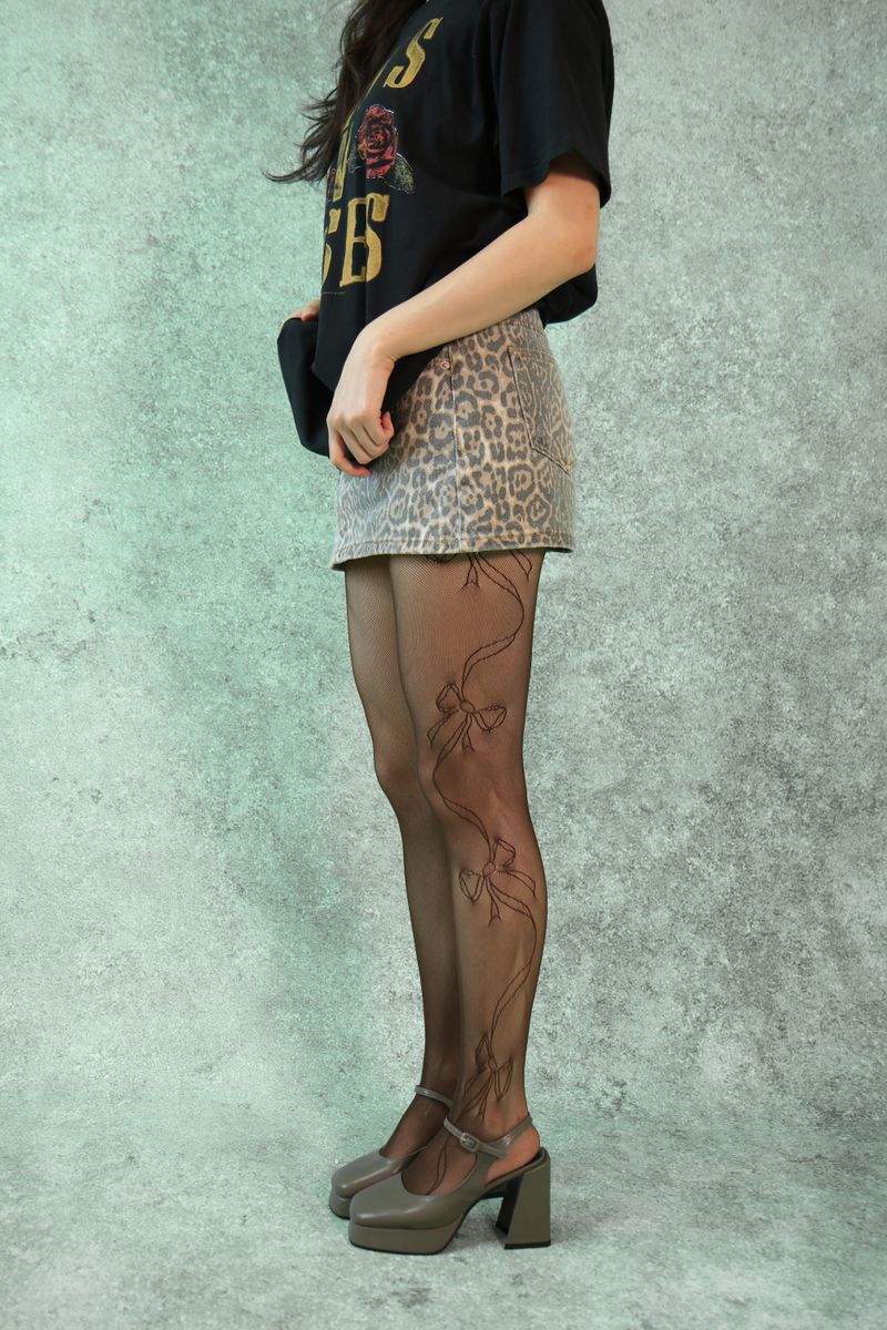 ribbon flow mesh tights (brown)