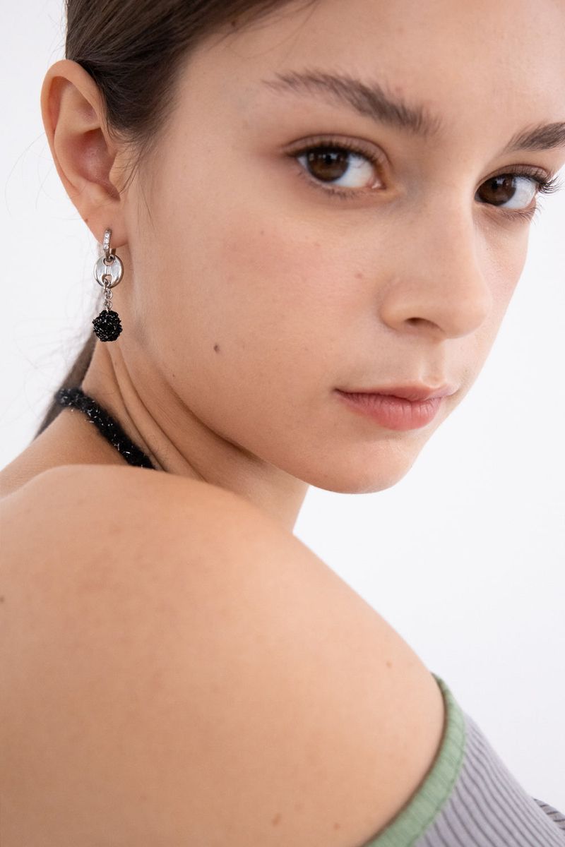 [2way] Drop knitball pendant ring earring