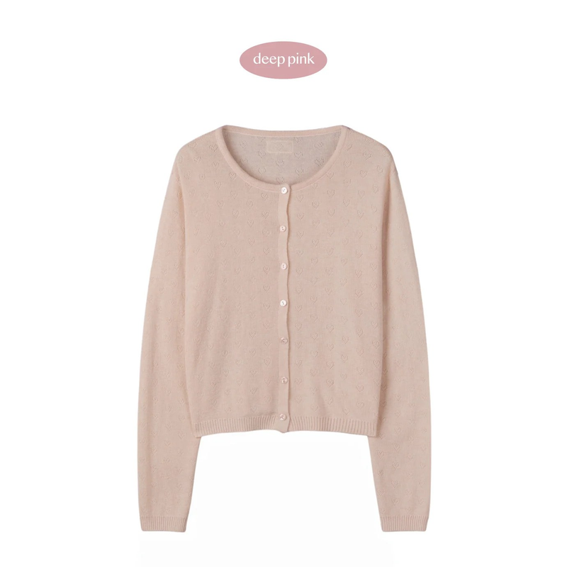 HEART PUNCHING KNIT CARDIGAN (DEEP PINK)