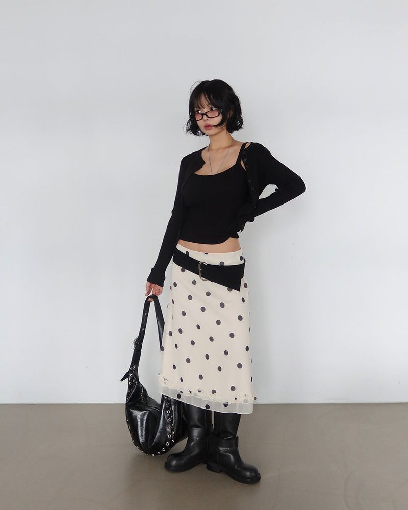 dot frill midi skirt