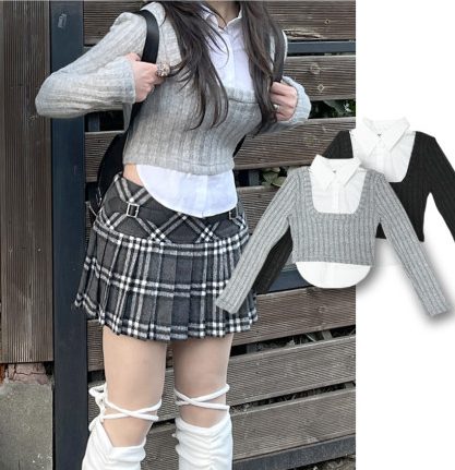 heenytsuki（ヒニツキ）の「School Look Shirt Cardigan Layered Set（Tops）」