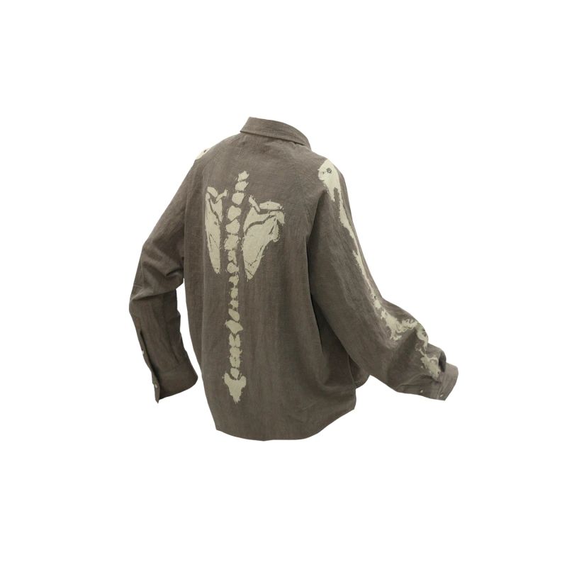 RELABEL('BONE) Lyocell cotton texture, rock pattern, bone gemstone, rivet button, silhouette, long-sleeved shirt