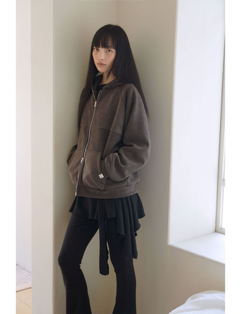 FLEECE HOODIE ZIP-UP(BROWN)