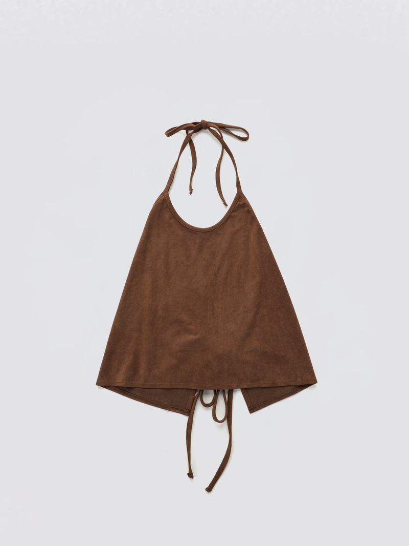 Halter-Tie Suede Apron_Brown