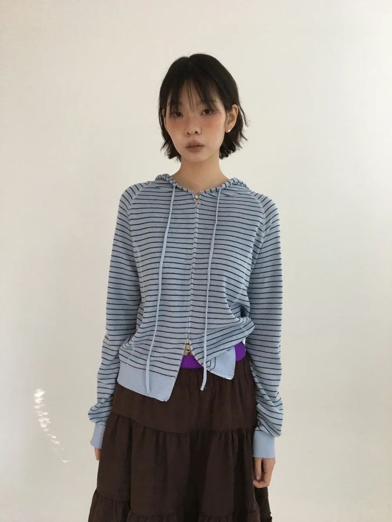 Bobby Striped Knit Zip-Up Hoodie (7color)