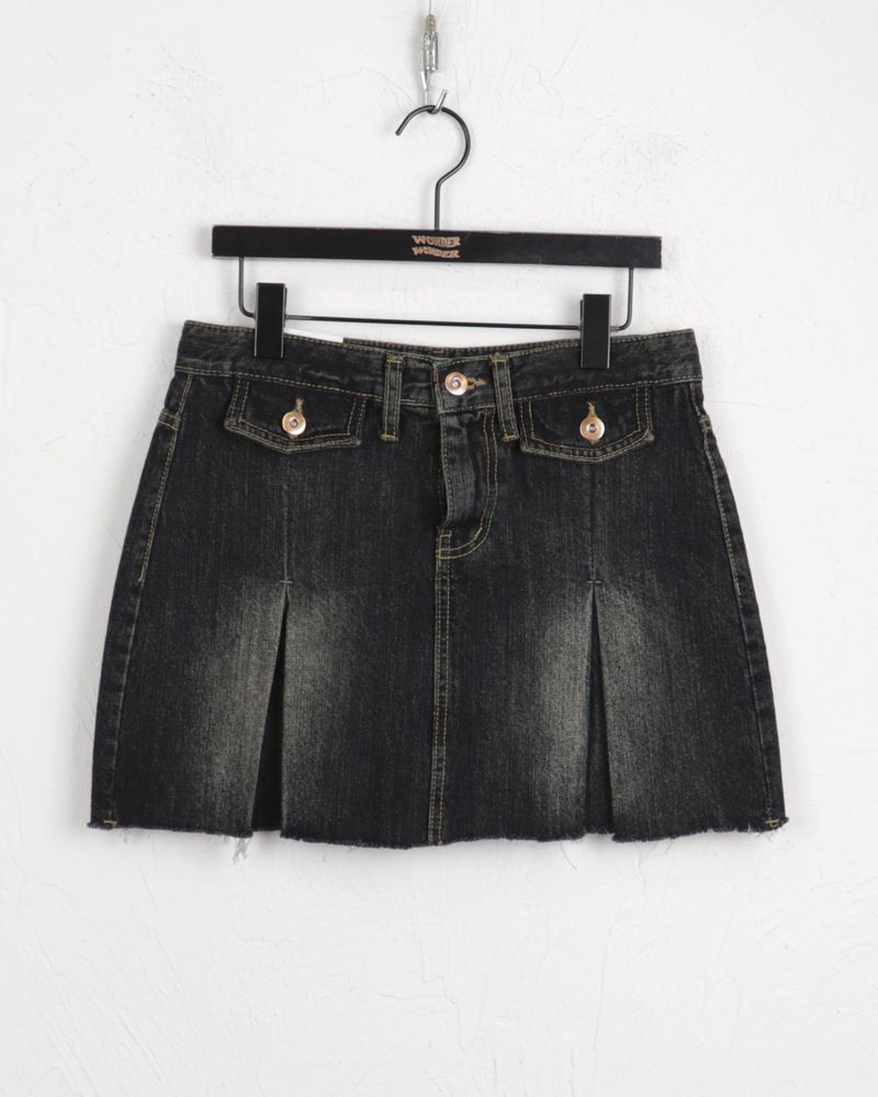 Poltz y2k pleated mini denim skirt