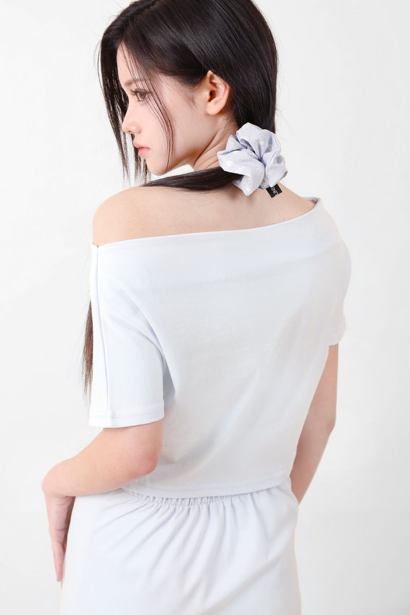 Off-Shoulder Slit Long Onepiece Sky Blue