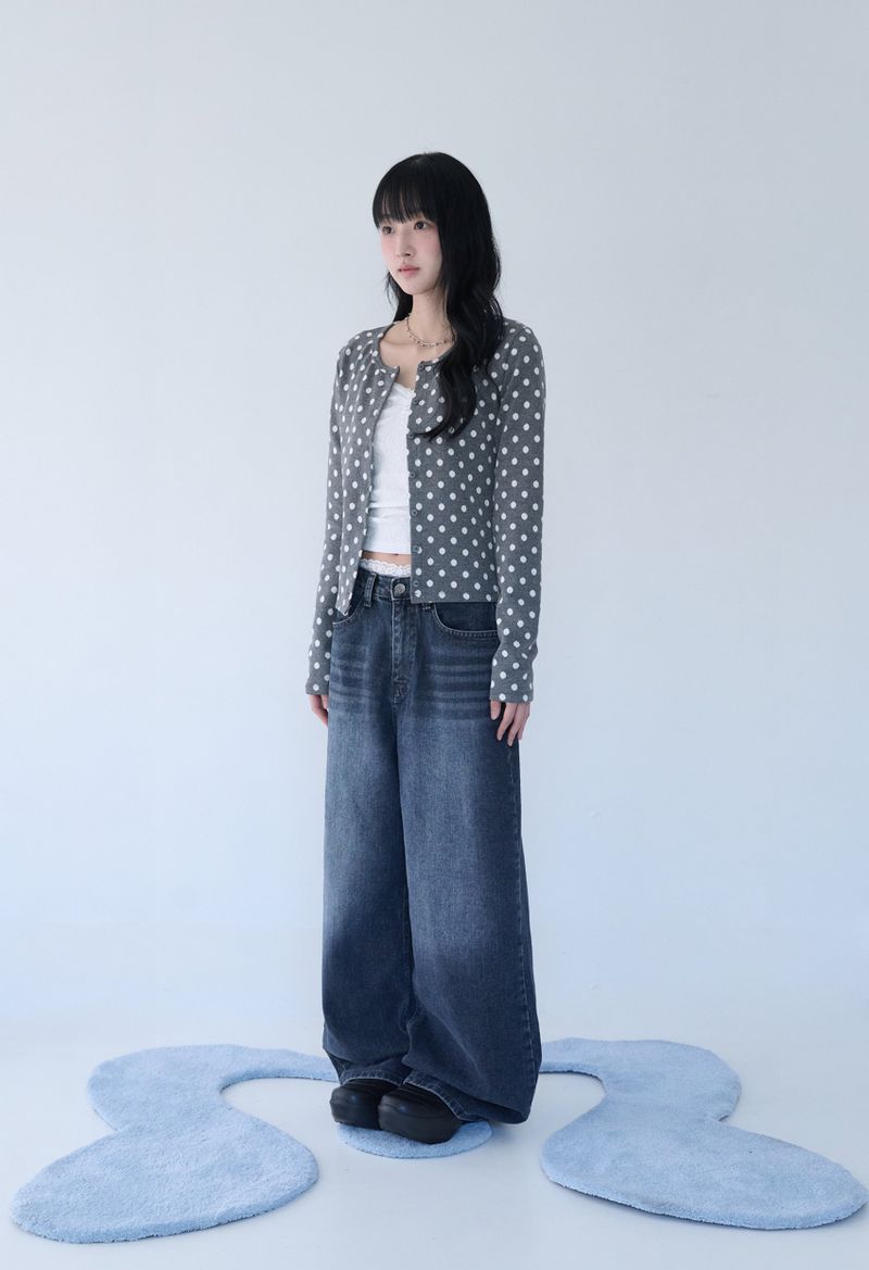SOFT DOT JACQUARD CARDIGAN GREY