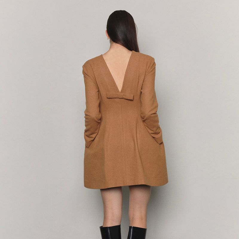 Wool Blended Hourglass Dress _ Camel