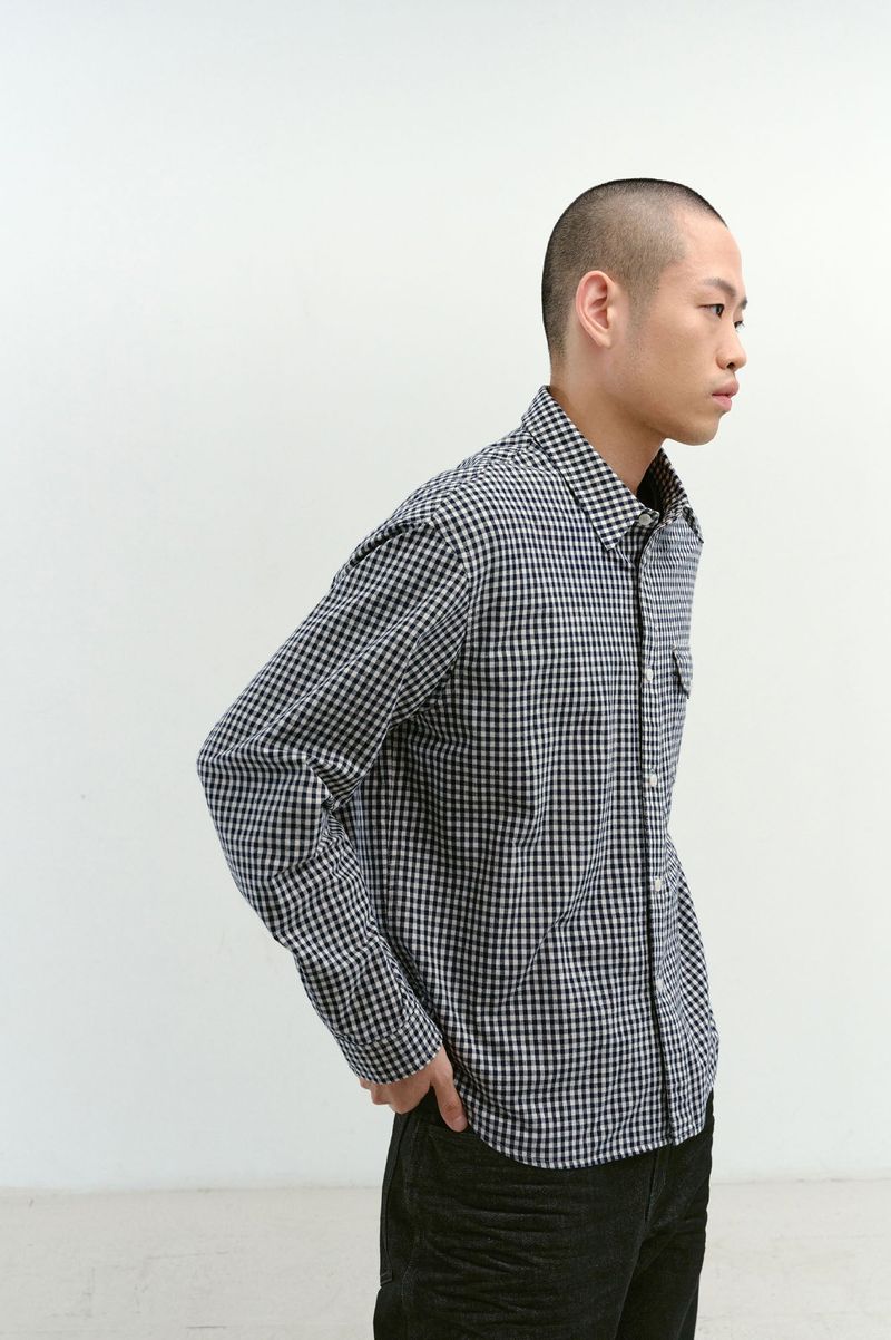 One Pocket Regular Check Shirt (Navy)