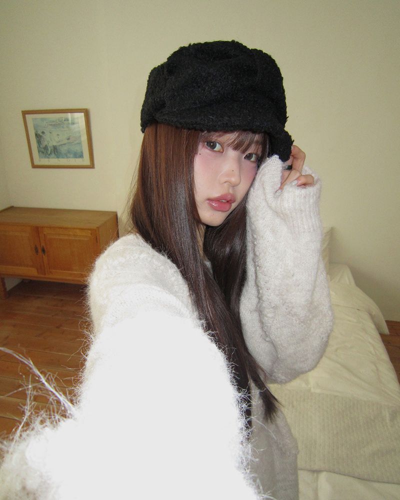 Jaei Ribbon Teddy Fleece Hat