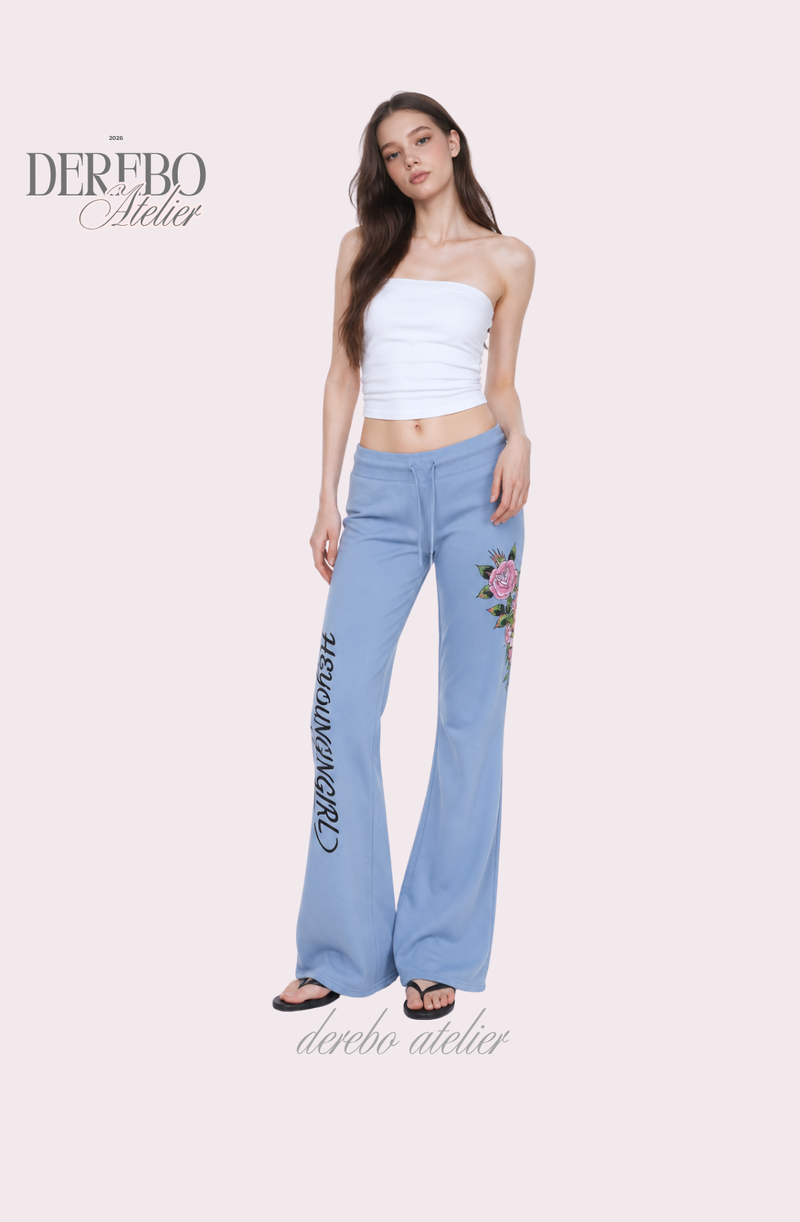 Blue Rose Semi-Flare Long Pants