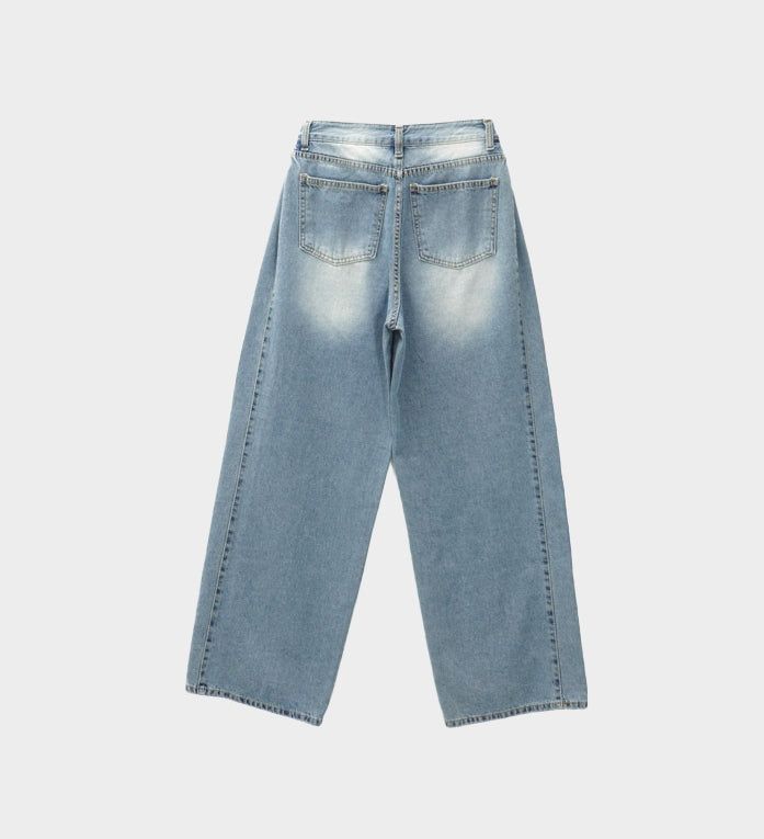 Side folding wide fit denim pants