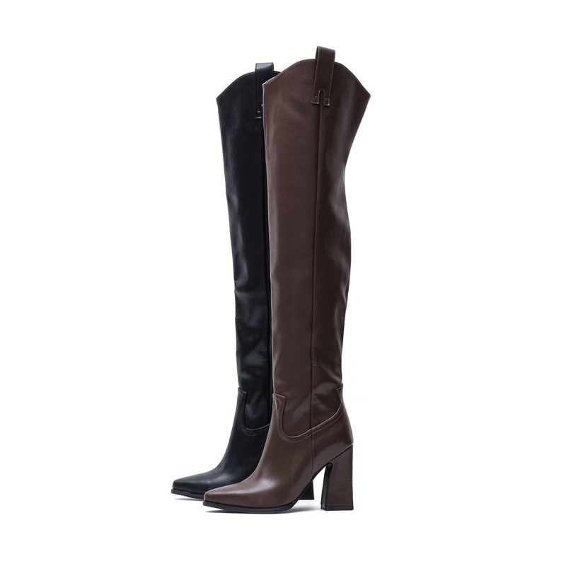 Thigh High Western Boots Heel(Brown)