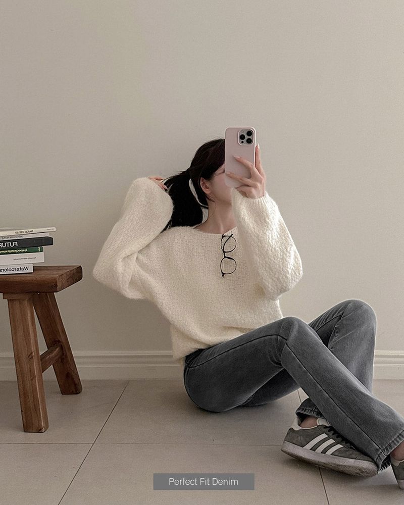 Fleece Bootcut Denim Pants