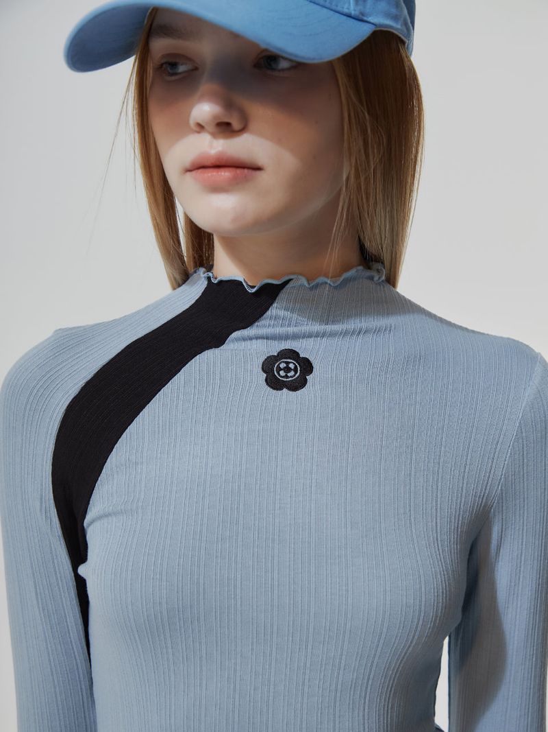 FLOWER EMBROIDERY TWO TONE LONG SLEEVE (2 COLOR)