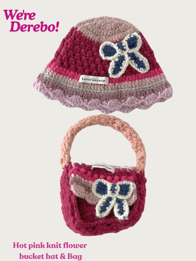 dereborujo(ドレボルゾー)の「Hot Pink Knit Flower Bunk Hat & Bag Set(Hats)」