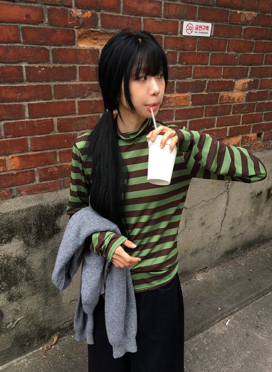 Aneva Stripe Polar Long Sleeve Tee