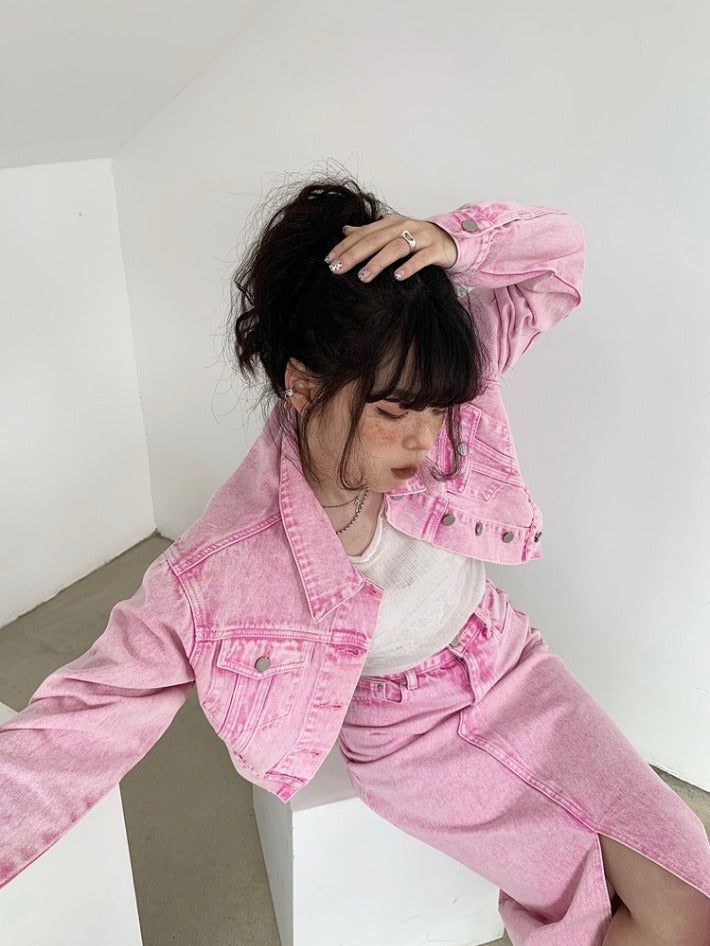 [SALE] ピンク クロップドデニムジャケット