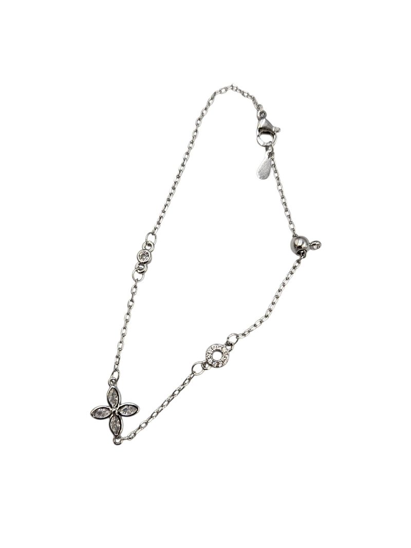 Vintage Silver Crystal Flower Bracelet